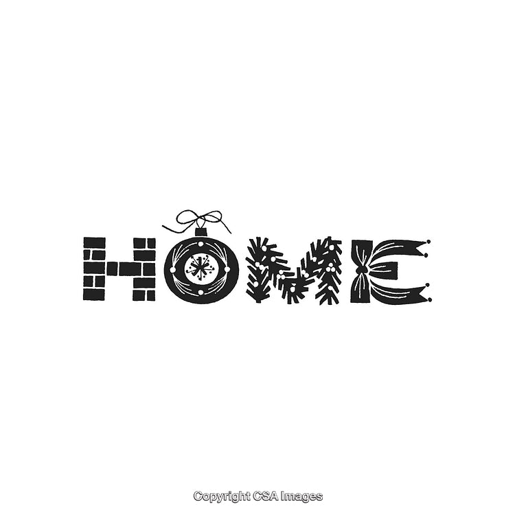 Festive Typography Art Showcasing the Word Home in Holiday Style