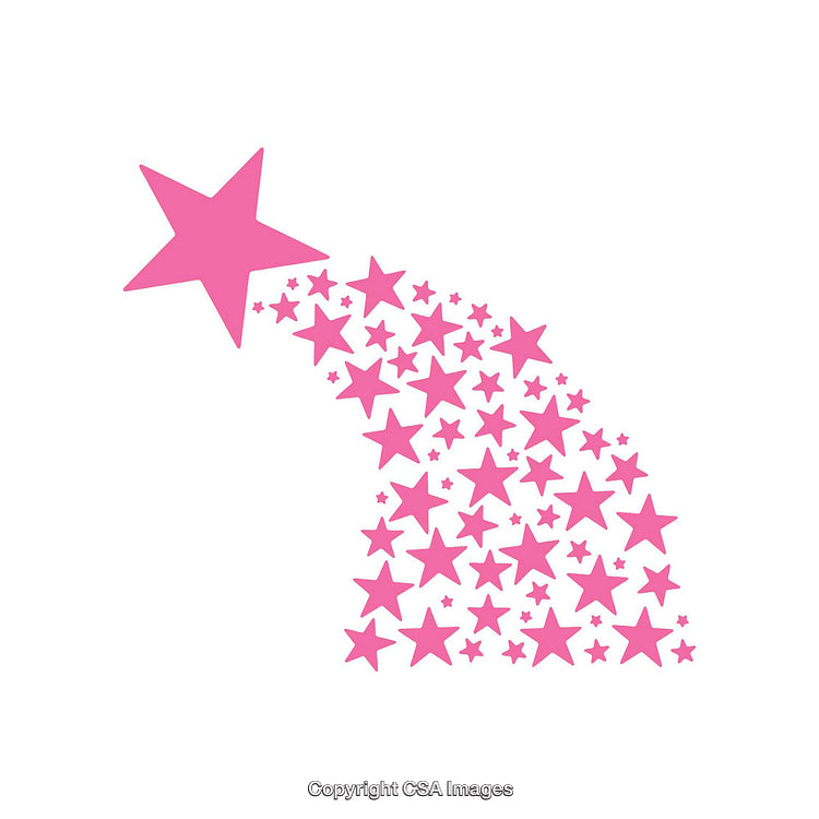 Pink Star Trail Composed of Various Star Shapes on White Background