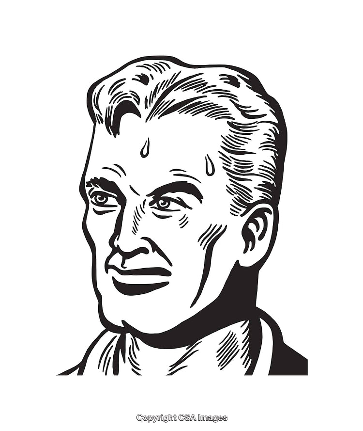 Vintage Line Art Illustration of a Man in Black and White