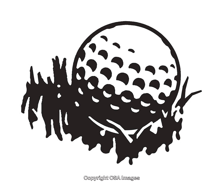 Black and White Line Art Illustration of a Golf Ball on Grass