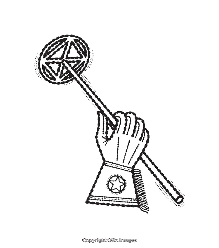 Black and White Line Art Illustration of a Hand Holding a Star Staff