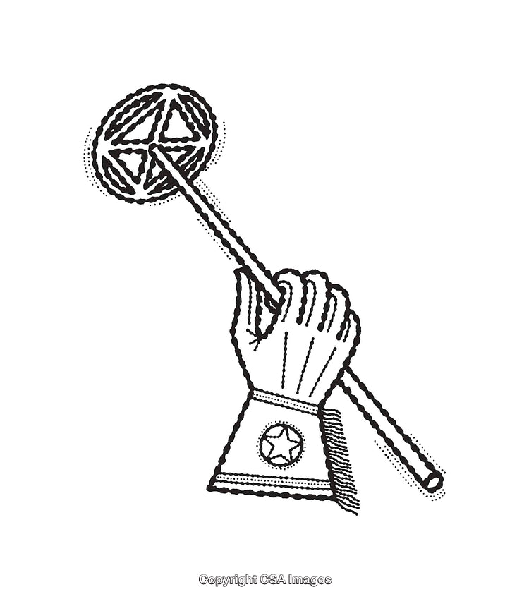 Black and White Line Art Illustration of a Hand Holding a Star Staff