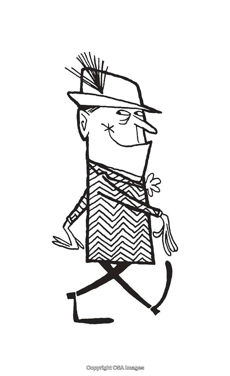 Stylized Black And White Line Art of a Distinguished Cartoon Character