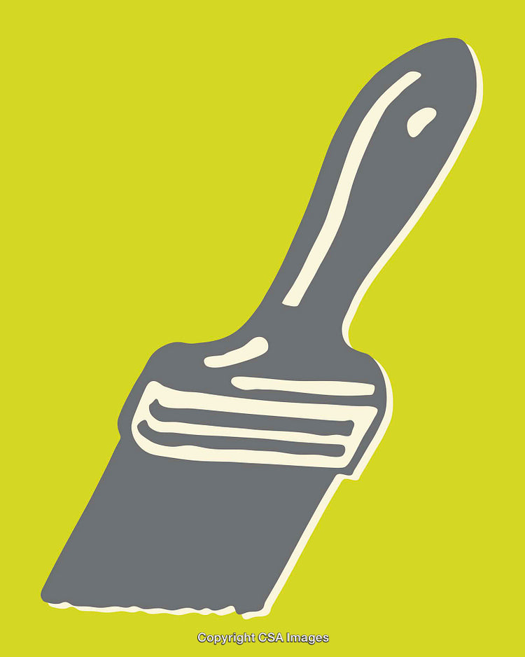 Minimalistic Line Art Illustration of a Gray Paintbrush on a Green Background