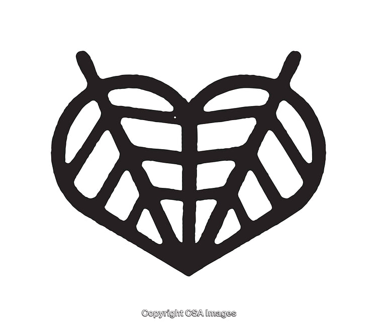 Stylized Black and White Heart and Leaf Shaped Icon Illustration