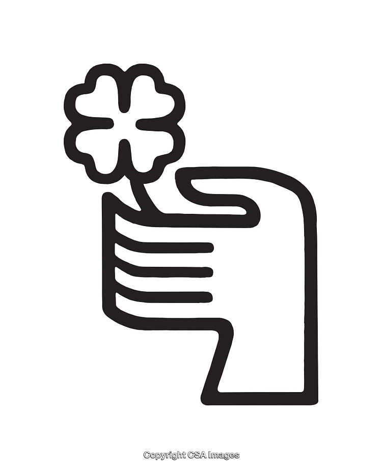 Stylized Line Art of a Hand Holding a Four-Leaf Clover
