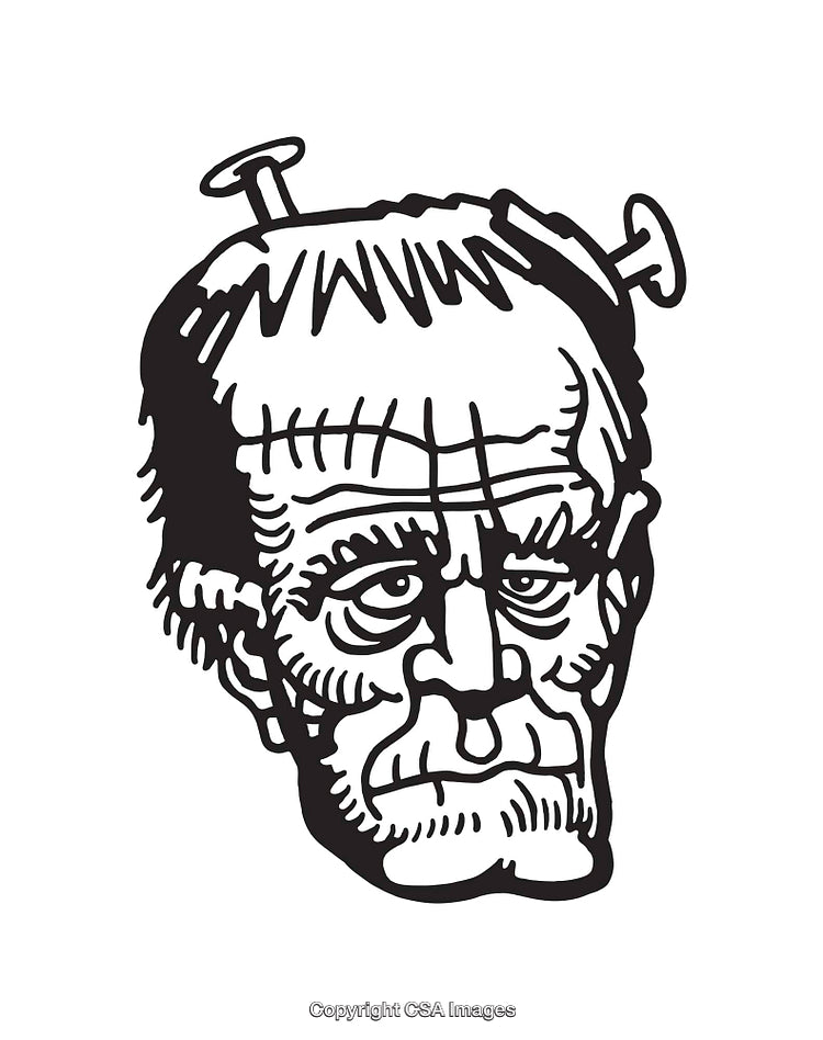 Black and White Cartoon Illustration of a Classic Frankenstein Monster
