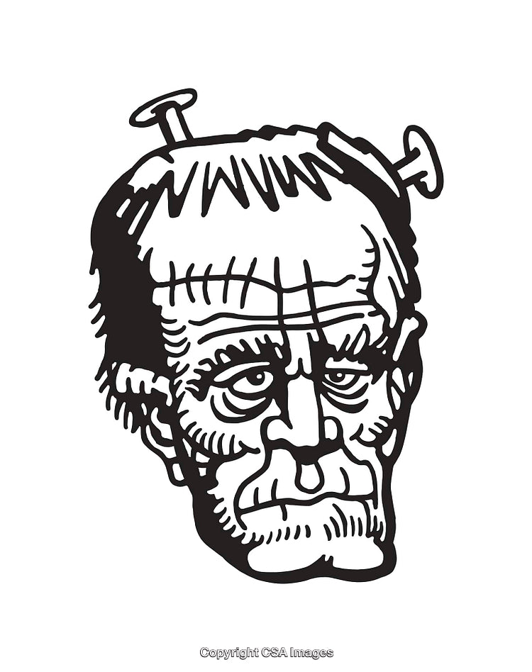 Black and White Cartoon Illustration of a Classic Frankenstein Monster