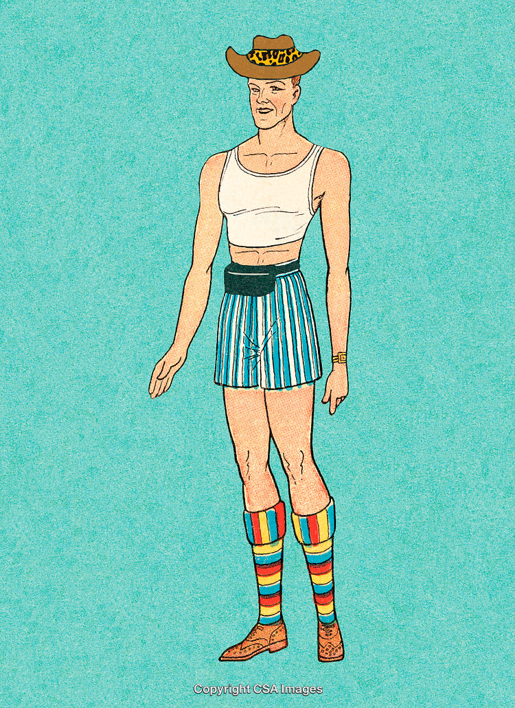 Retro Comic Style Character Wearing Colorful Attire With a Unique Cowboy Hat