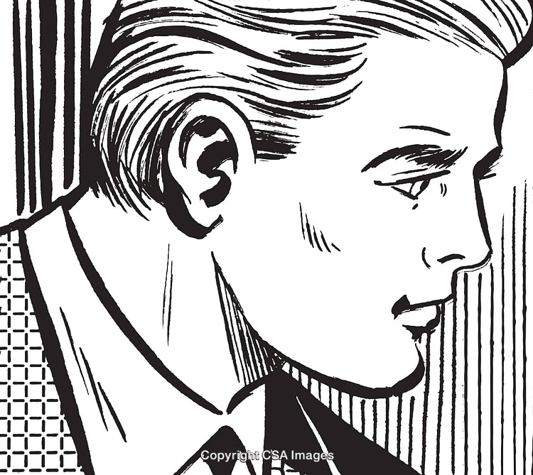 Detailed Black and White Illustration of a Man in a Thoughtful Pose