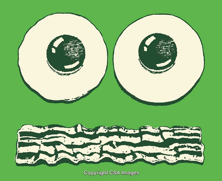 Creative Illustration of Eggs and Bacon on a Green Background