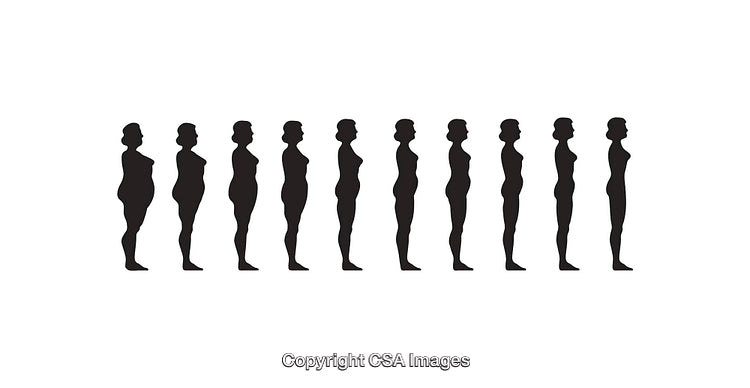 Sequential Silhouettes Showing Stages of Weight Loss in Black and White