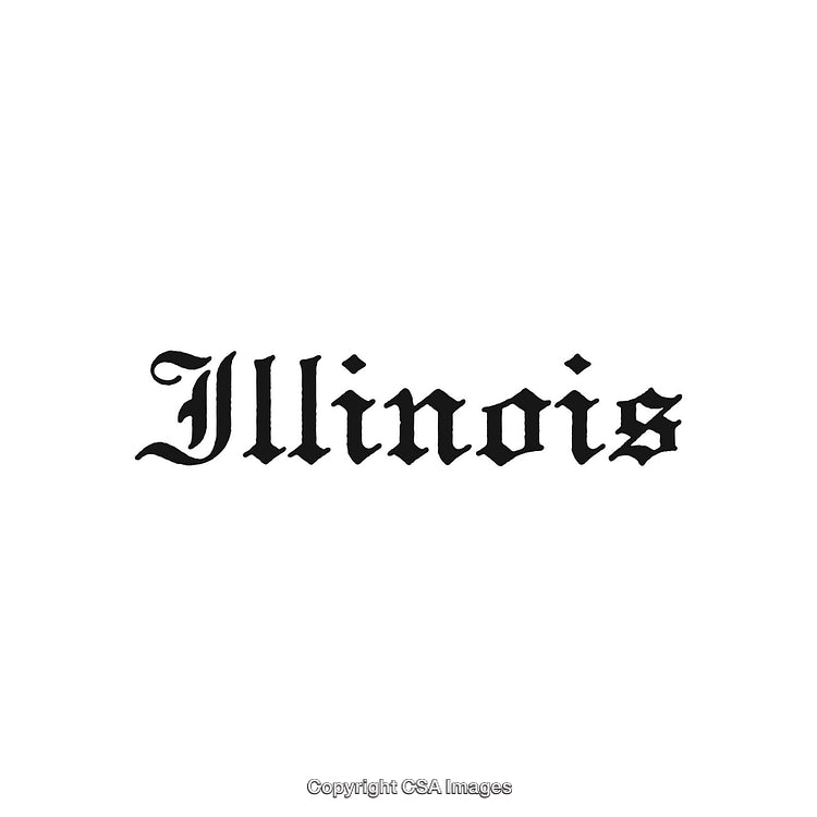 Elegant Black Gothic Style Text Depicting Illinois on a White Background