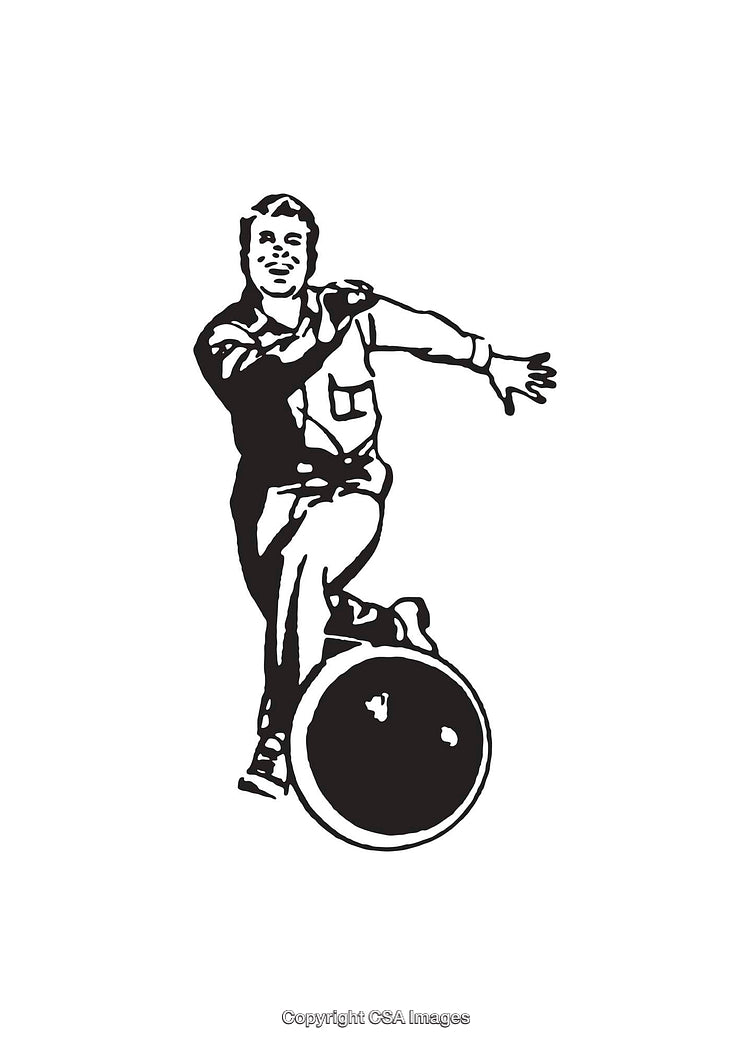 Black and White Line Art of a Man Balancing a Ball