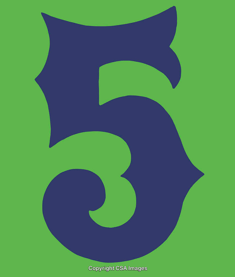 Intricate Dark Blue Number Five on Bright Green Background Design