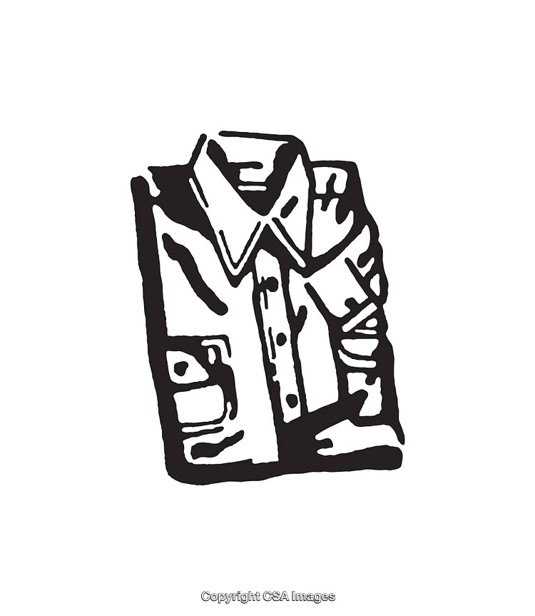 Black and White Line Art Illustration of a Folded Button-Up Shirt