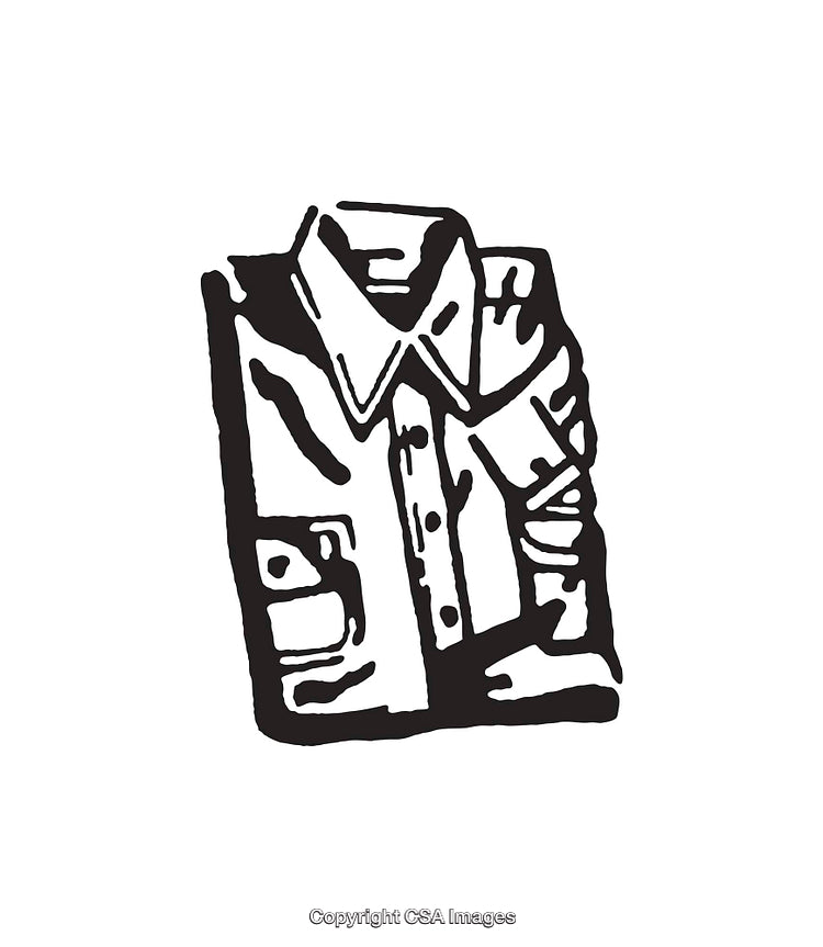 Black and White Line Art Illustration of a Folded Button-Up Shirt