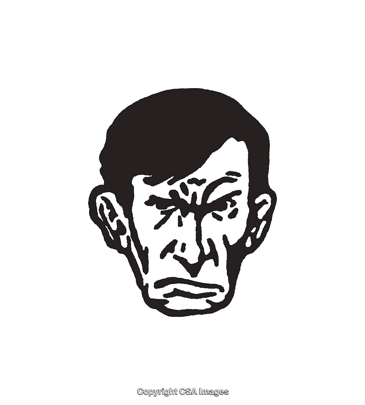 Black and White Line Art Illustration of an Angry Male Figure