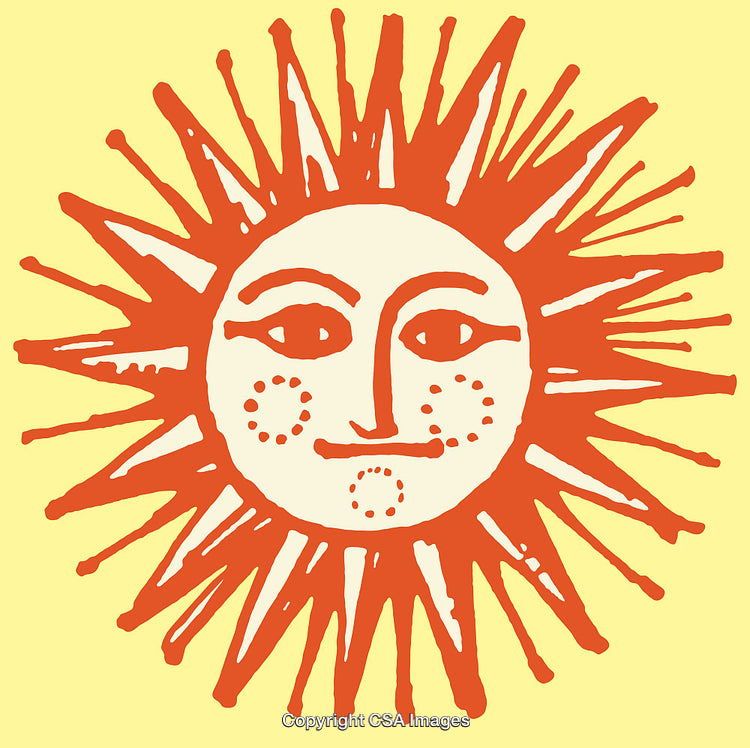 Artistic Sun Illustration with Radiant Smile on Yellow Background
