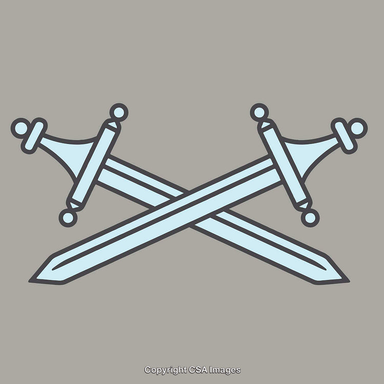 Crossed Medieval Swords in Simple Line Art on Neutral Background