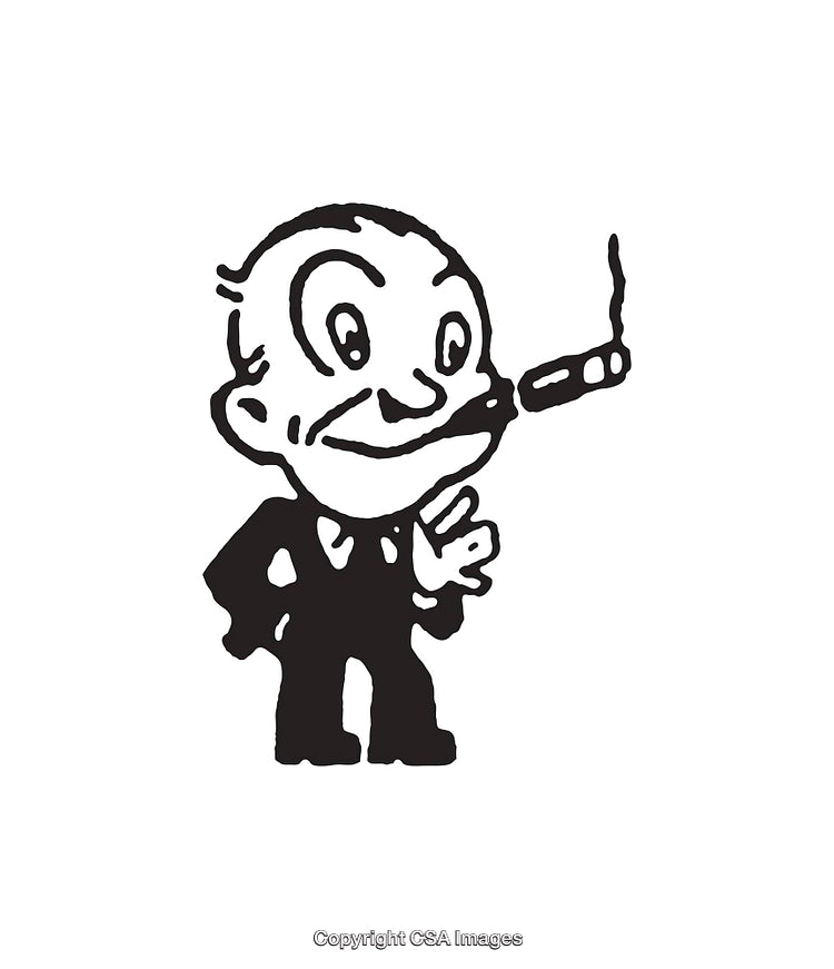 Vintage Black and White Character Smoking a Cigar