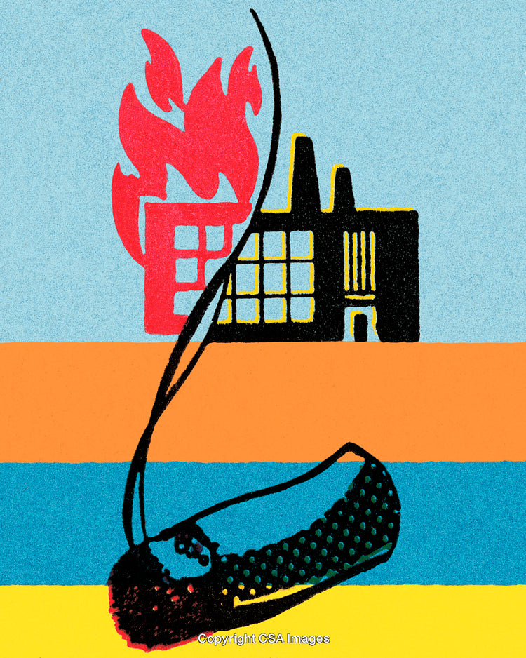 Illustration of Burning Factory with Cigarette and Colorful Abstract Background