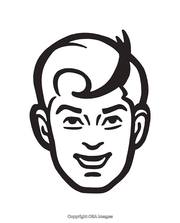 Monochrome Illustration of a Smiling Male Face with Retro Style