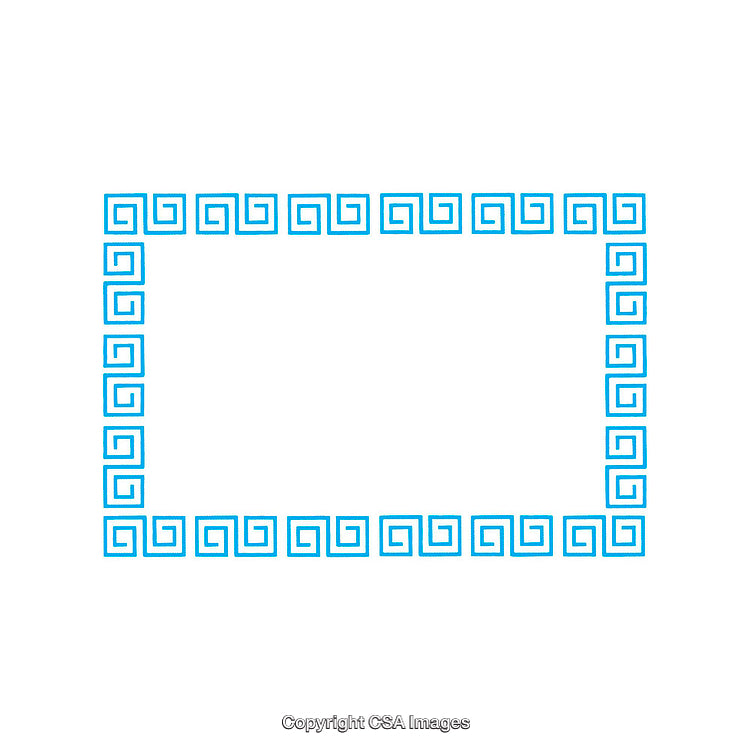Blue Geometric Frame with Greek Key Pattern on White Background