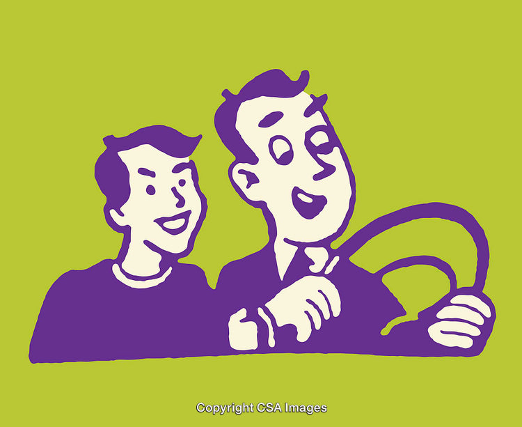 Cartoon Illustration of Two Happy People Sharing a Fun Moment in a Car