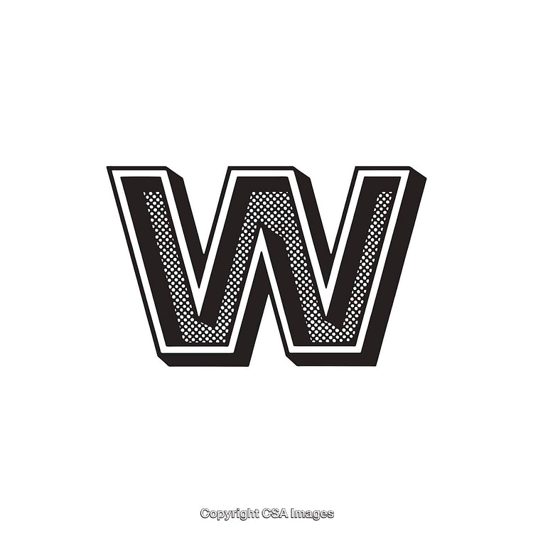 Stylized Black Retrò Letter W with Pop Art Details