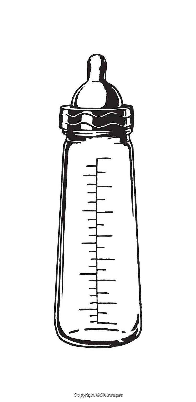 Black and White Line Art Illustration of a Baby Bottle