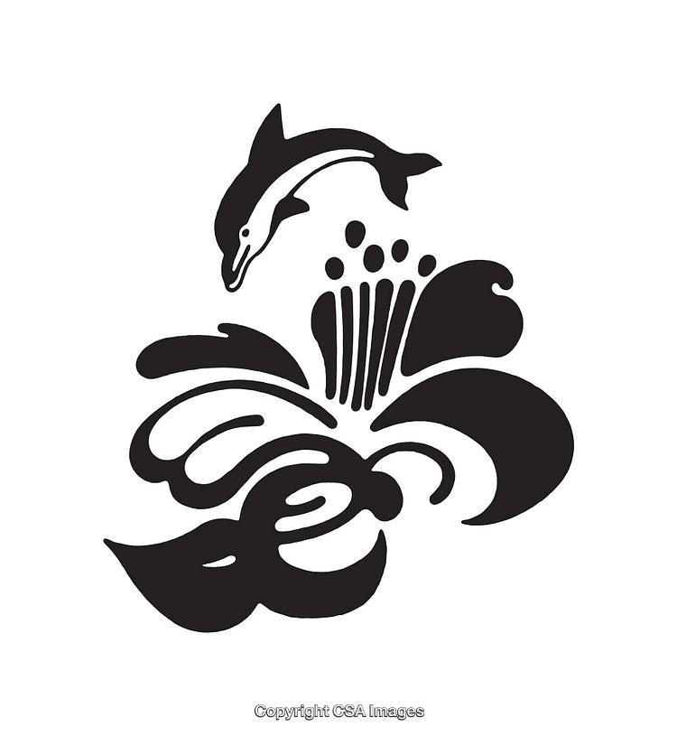 Stylized Dolphin Jumping Above Waves in Black and White Art