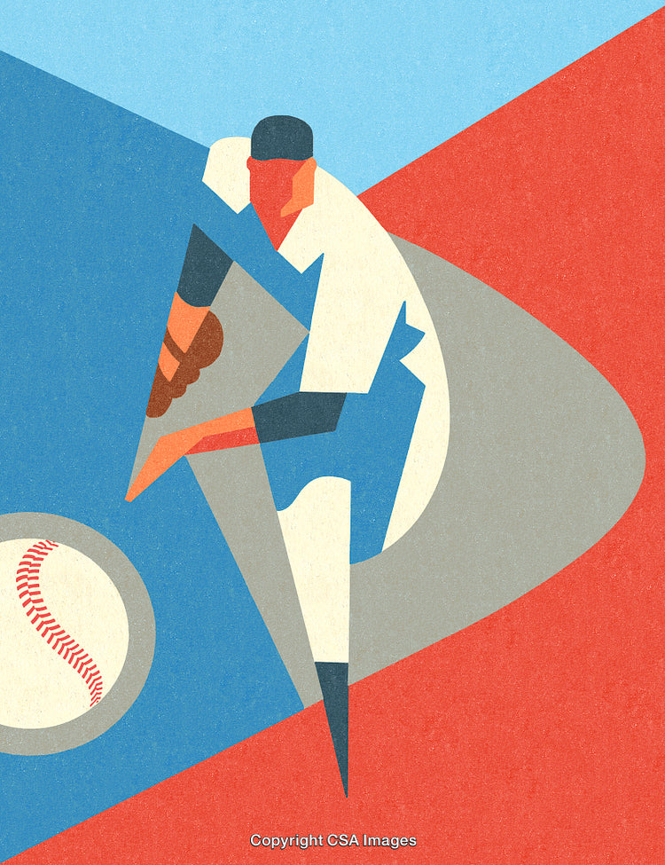 Abstract Illustration of a Baseball Player in Geometric Design