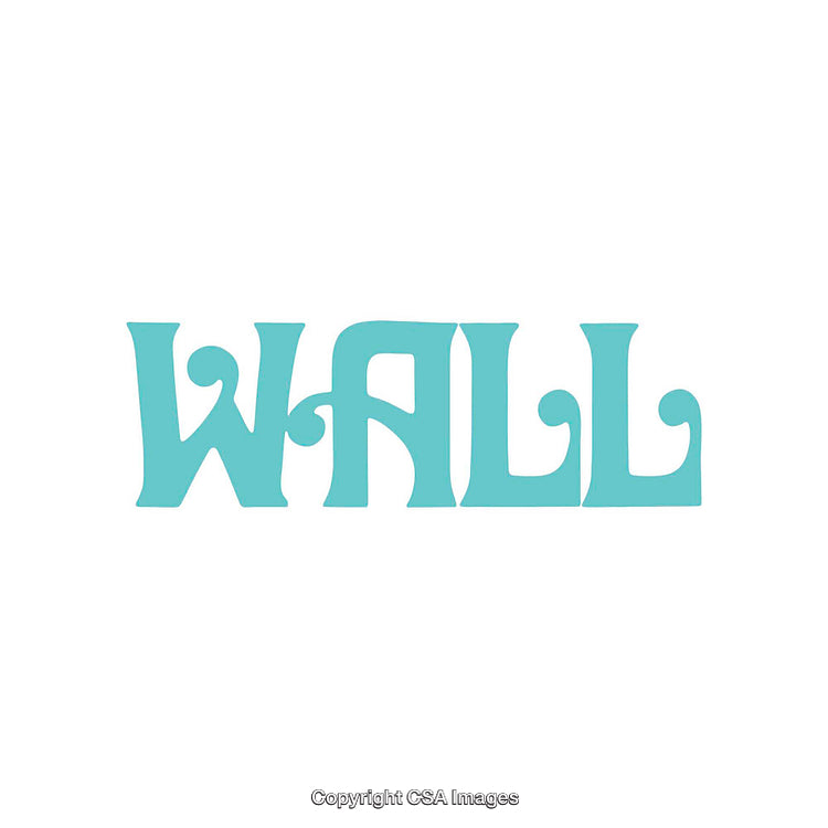 Stylized Wall Text in Blue Retro Lettering on White Background
