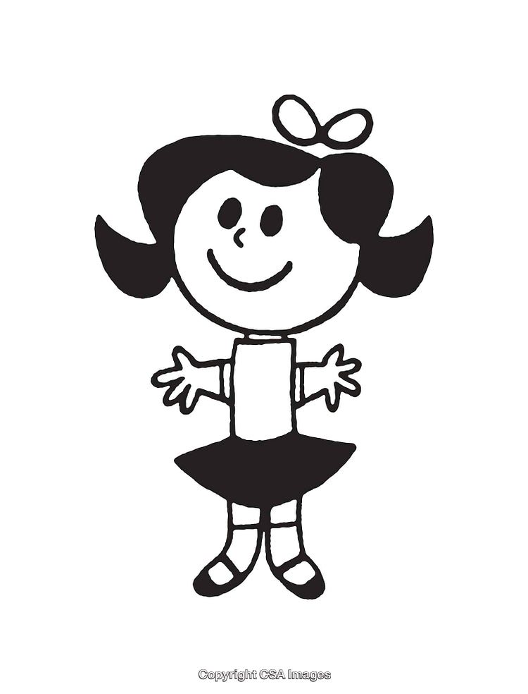 Cute Black and White Line Art of a Happy Girl Illustration
