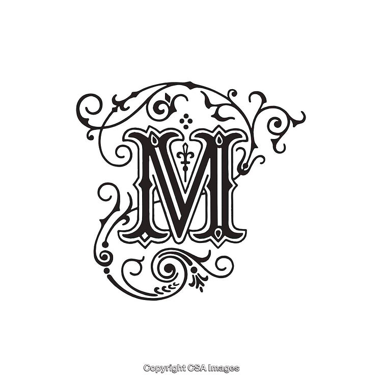 Elegant Decorative Monogram Featuring Ornate Letter M with Flourish Design