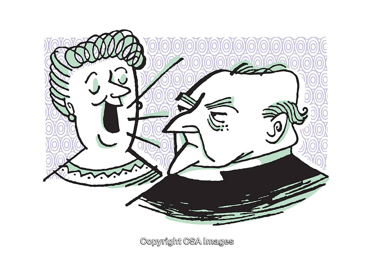 Humorous Color Illustration of Two People Interacting in a Lively Setting