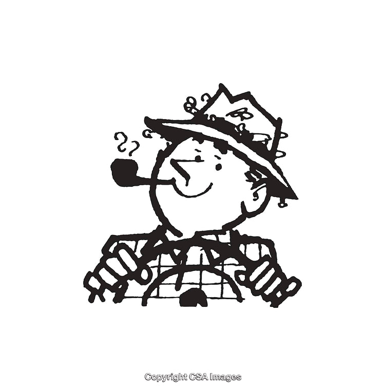 Black and White Illustration of a Pipe-Smoking Man Driving a Vehicle