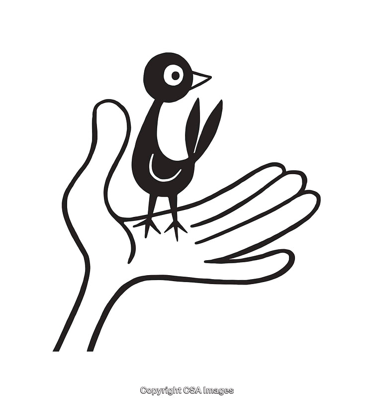 Simple Line Art of a Bird Perched on a Hand
