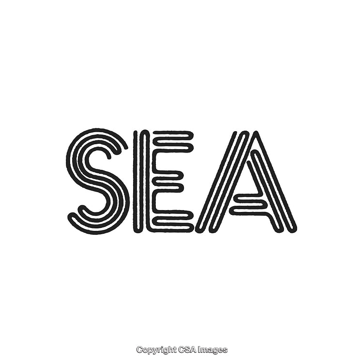 Stylized Black and White Word Art Depicting 'Sea' with Creative Lettering Design