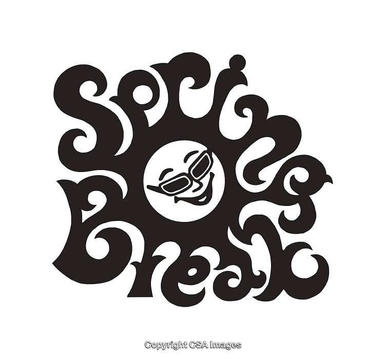 Black and White Retro Style Spring Break Sun Illustration