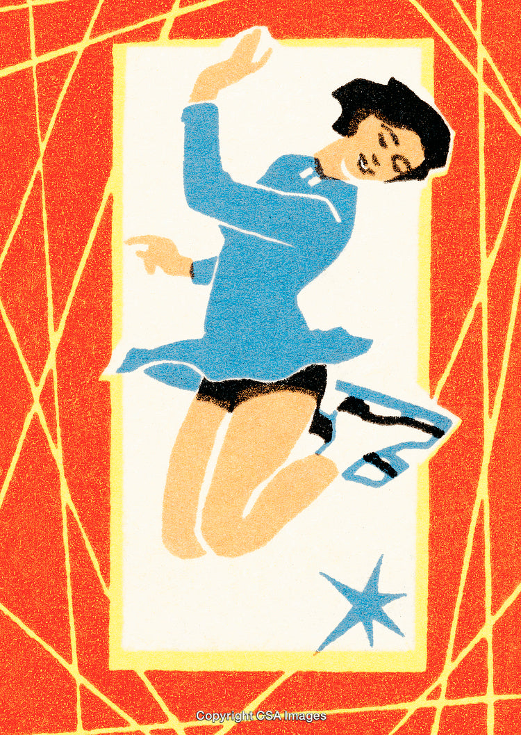 Vibrant Illustration of a Jumping Woman in Retro Art Style Design