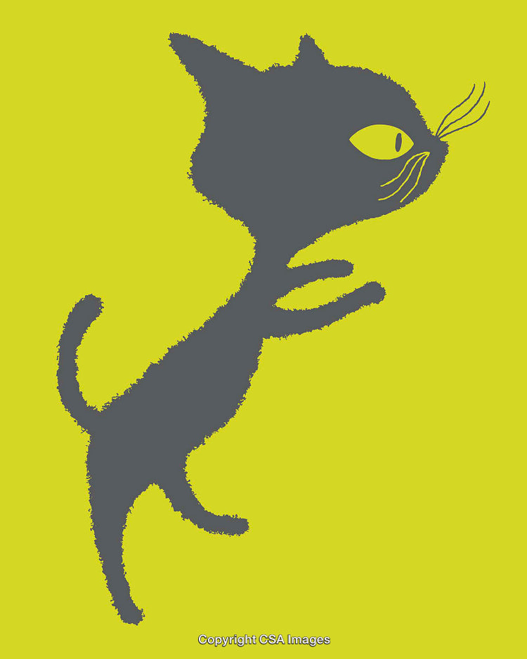 Colorful Silhouette of a Cat on a Vibrant Yellow Background