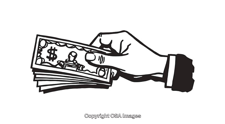 Monochrome Illustration of Hand Holding Stack of Cash in Line Art Style