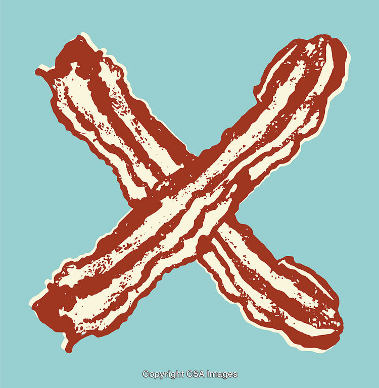 Creative Cross of Bacon Strips on a Blue Background