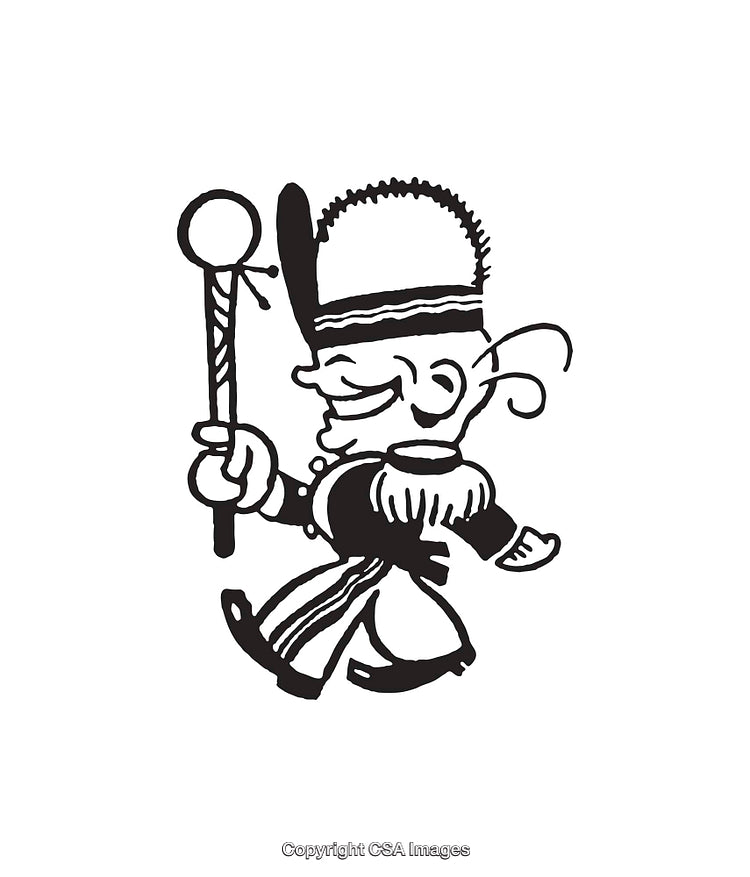 Playful Marching Band Leader in Line Art Style