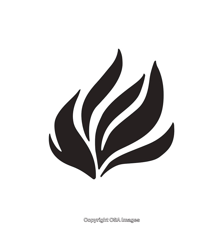 Abstract Black and White Icon Depicting Flame-Like Petals or Leaves