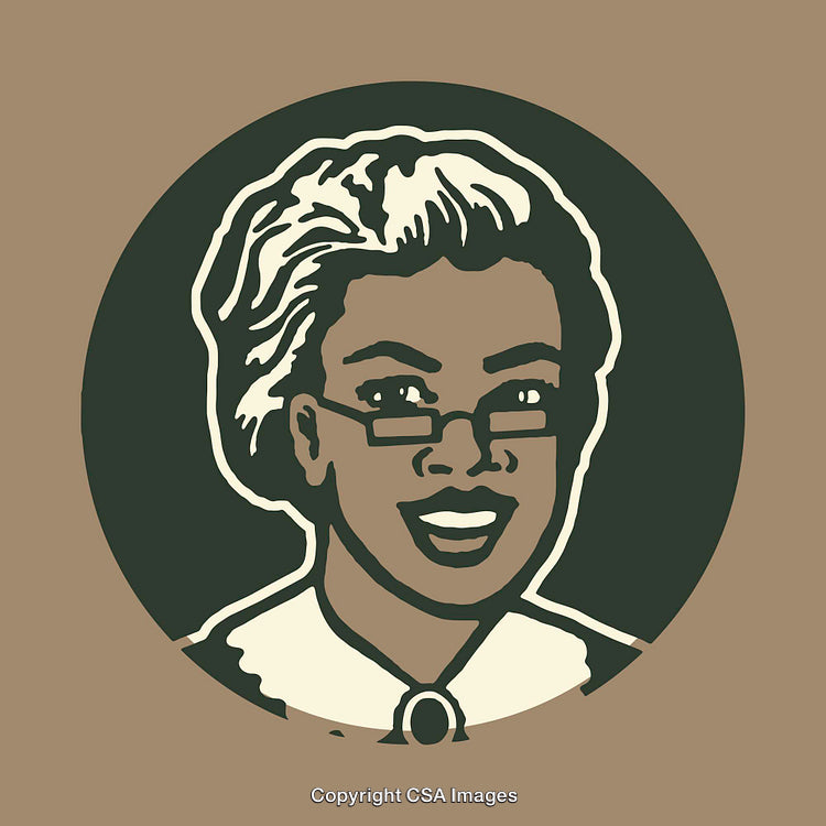 Retro Line Art Portrait Illustration of a Smiling Woman Wearing Glasses