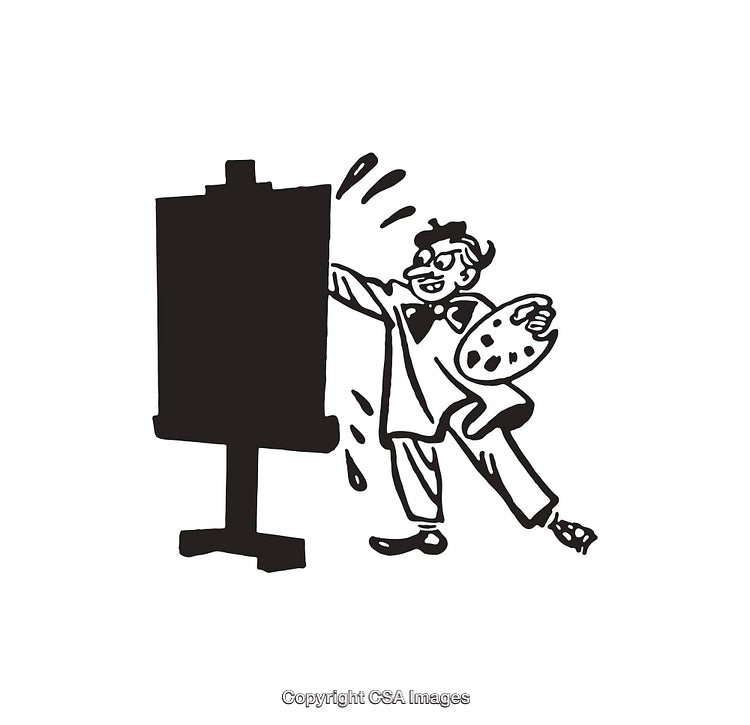 Black and White Illustration of a Painter at an Easel