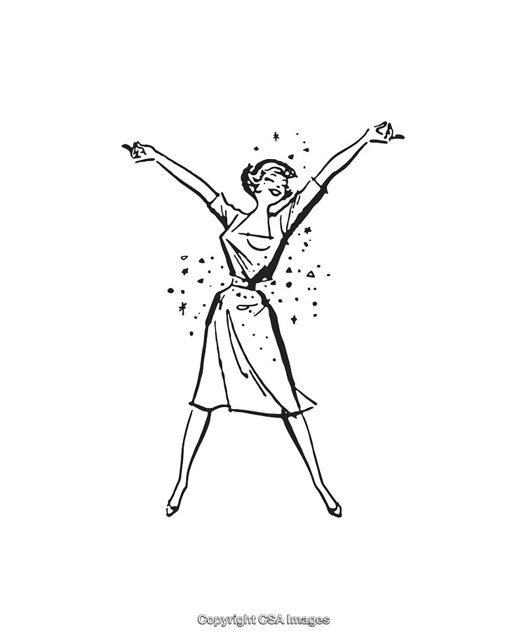 Retro Style Illustration of a Woman Celebrating with Outstretched Arms
